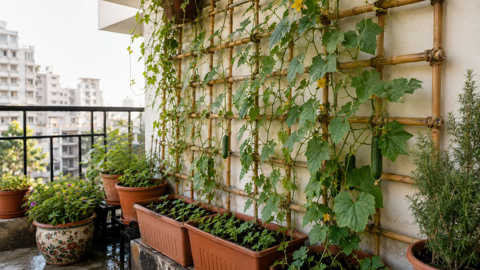 Wall‑Mounted Bamboo Grid Garden trellis